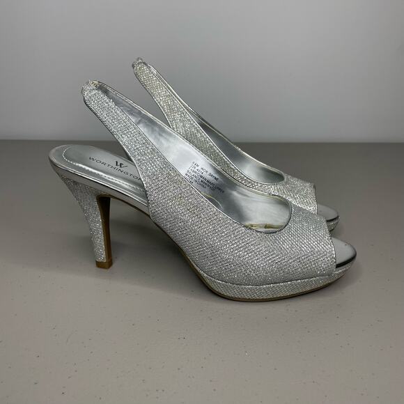 Worthington Pump Heels Slingback Ankle Strap Open Toe‎ Studded Silver Size 6.5 - Picture 6 of 12